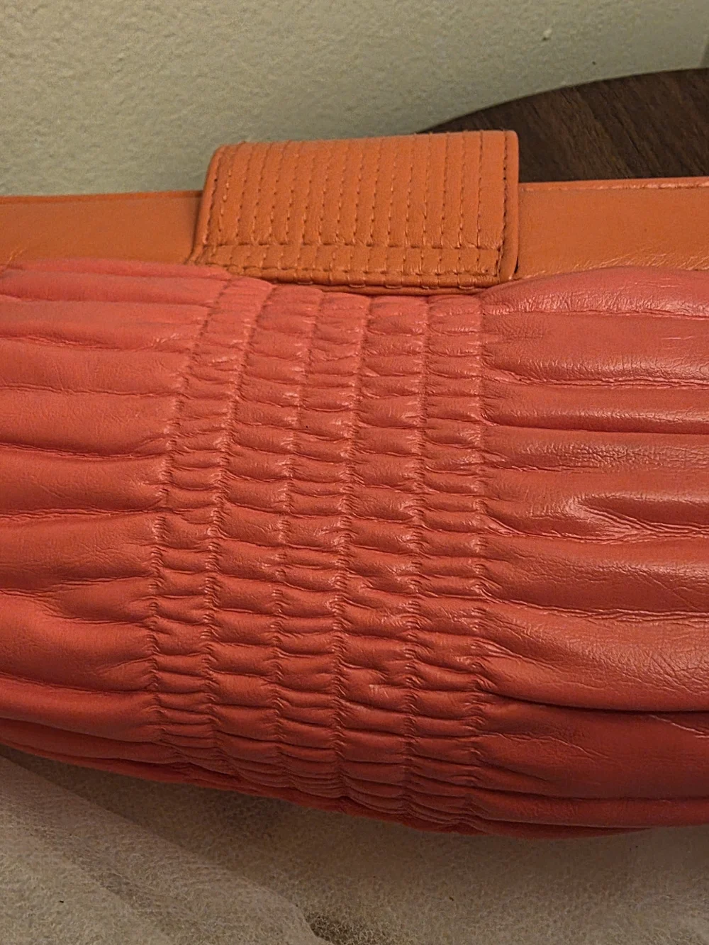 Women's Orange Ruched Faux Leather Clutch